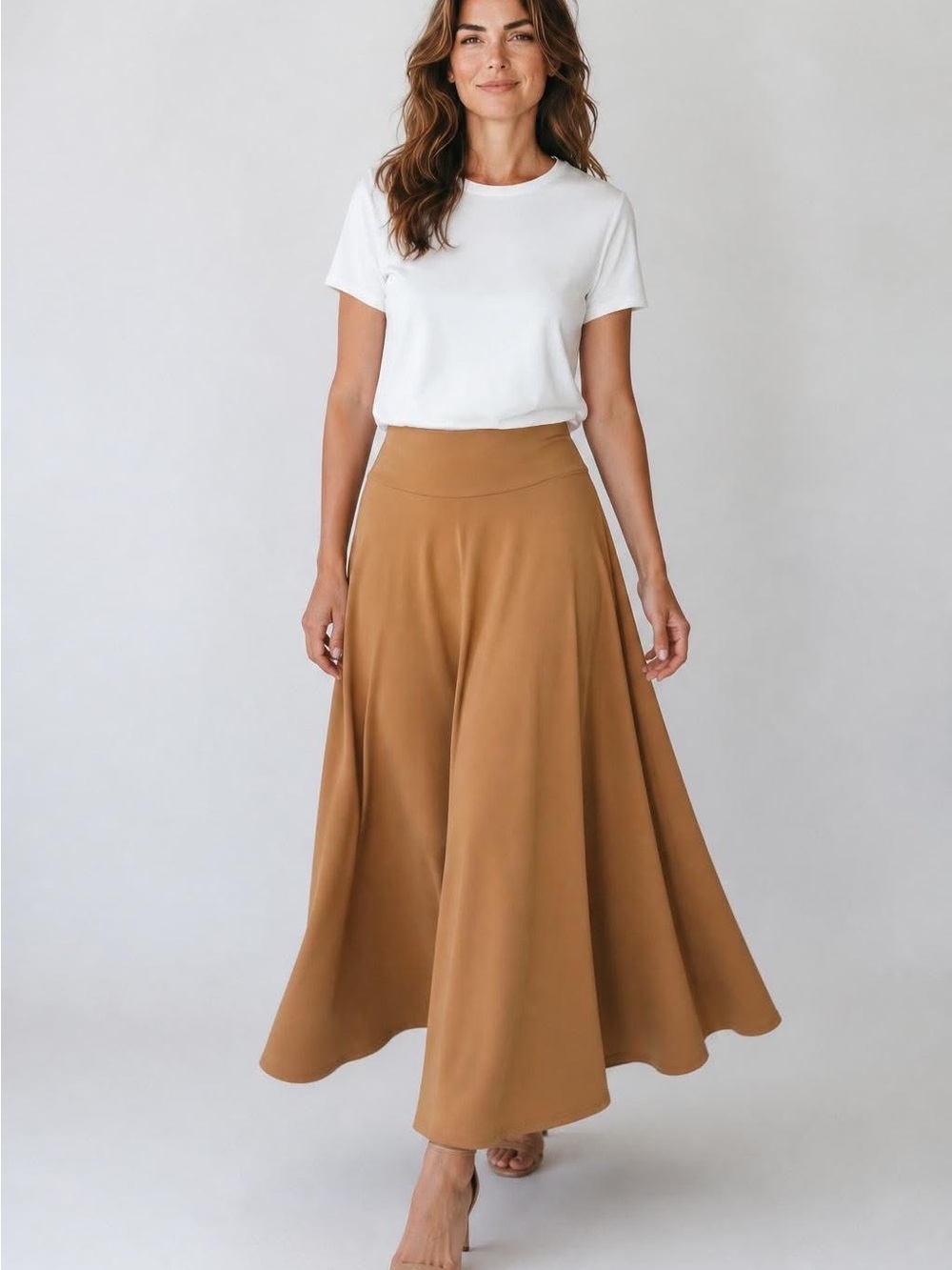 Women's Flared Maxi Skirt in Camel